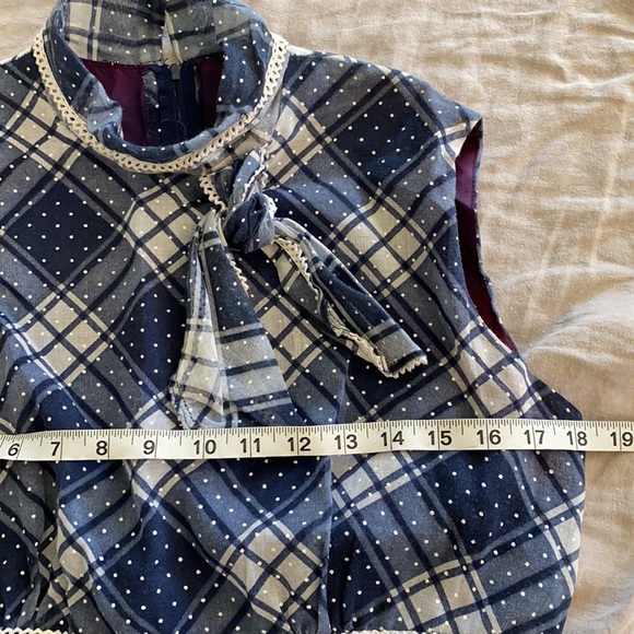 Vintage Plaid maxi dress prairie folk blue white - Picture 9 of 11